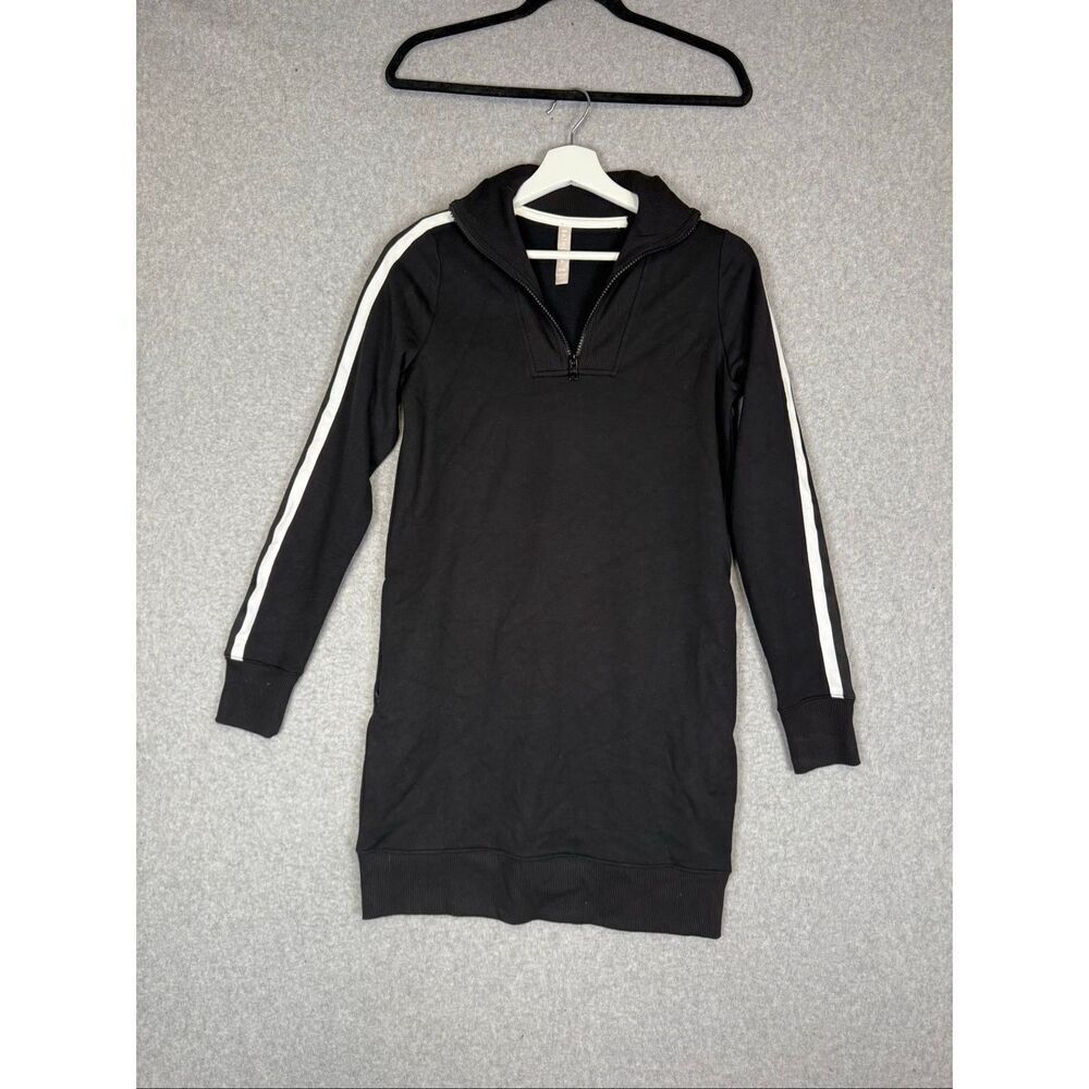 Athleta Black Crosstown Track Dress Sleeve Stripe Zip Sides Women’s Size XXS